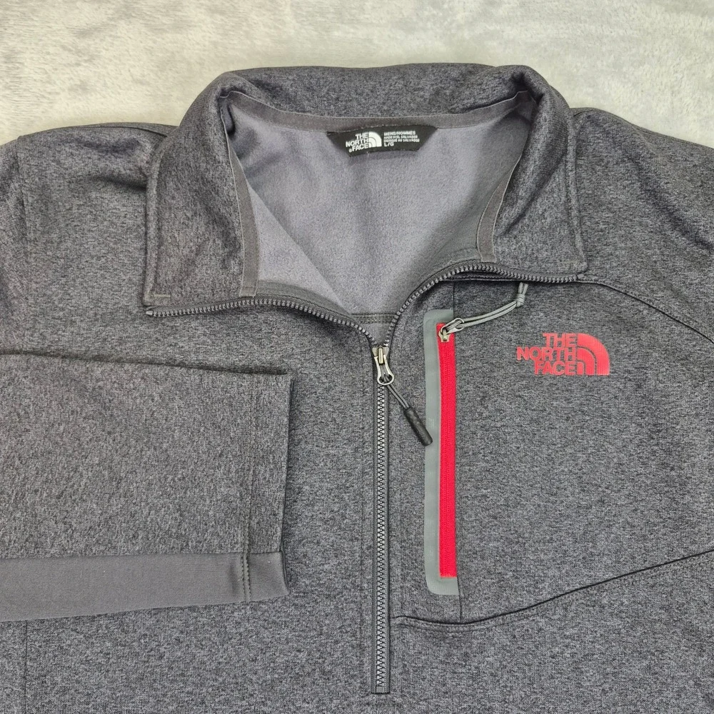 The North Face Mens L Quarter Zip Fleece Pullover Grey Red CY1061 Sweater